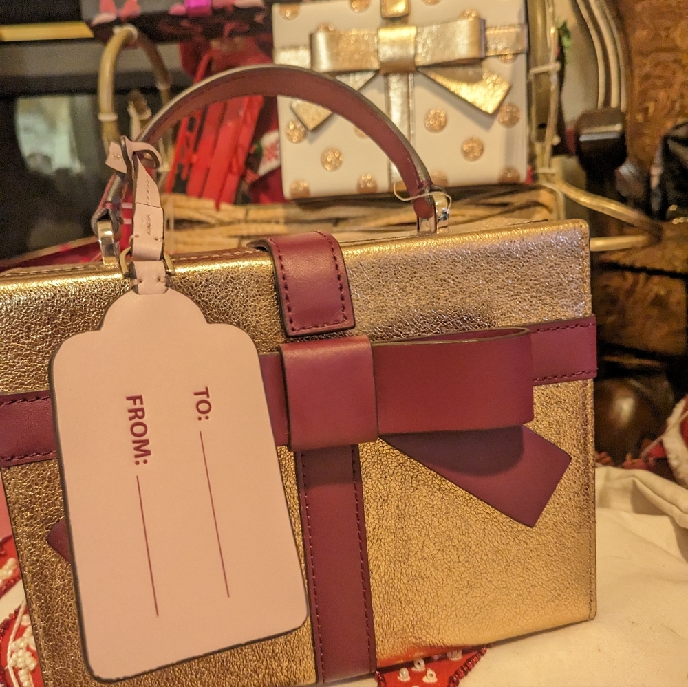 Kate Spade Wrapping Party Gift Box Crossbody Bag Glittering Rose Gold